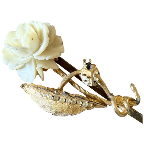 Bridal Ivory Floral Hair Pin Vintage Rose Clip Romantic Botanical Hairpiece - Picture 3 of 5